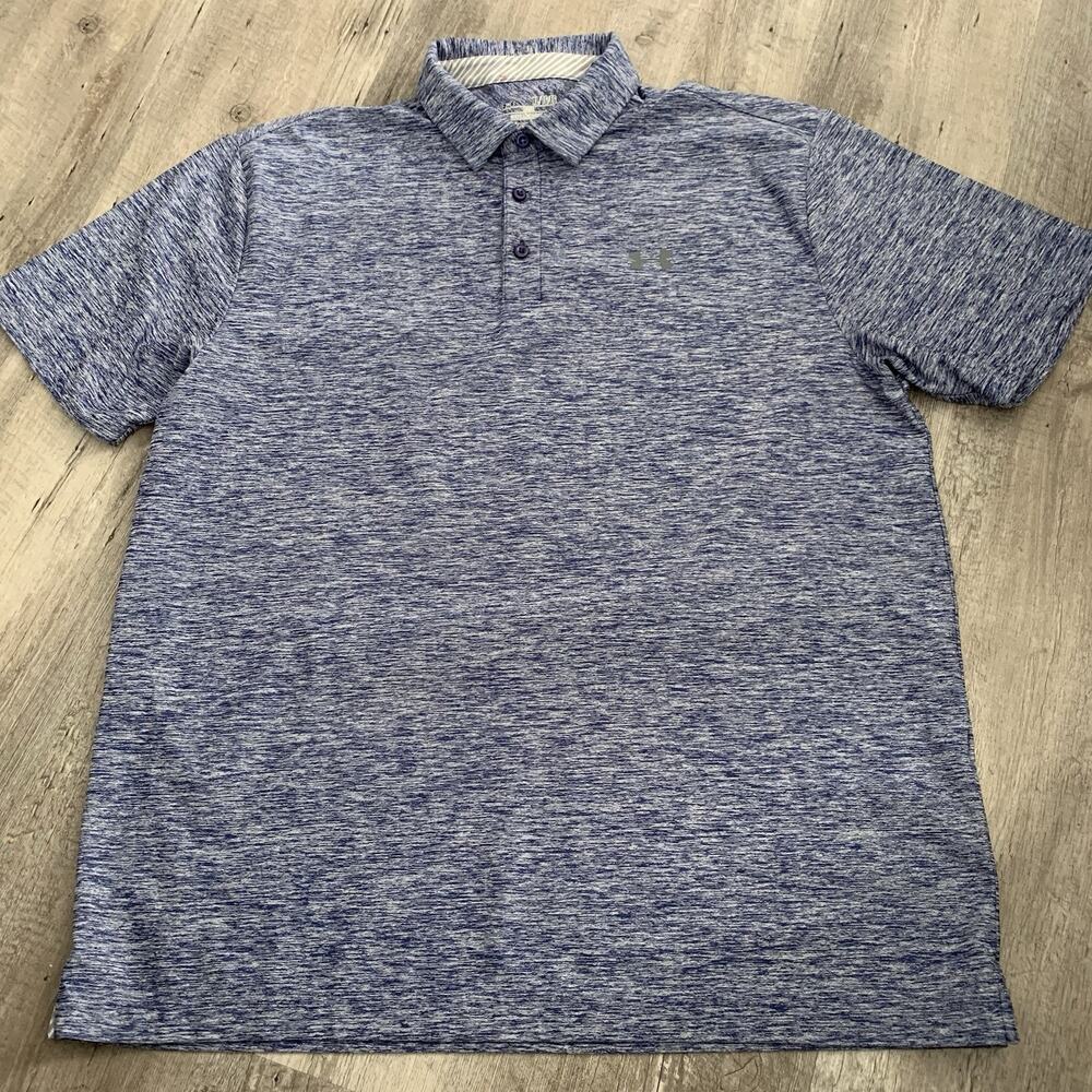 Under Armour Polo Shirt Mens XL Purple Blue Heather Loose Heatgear Performance